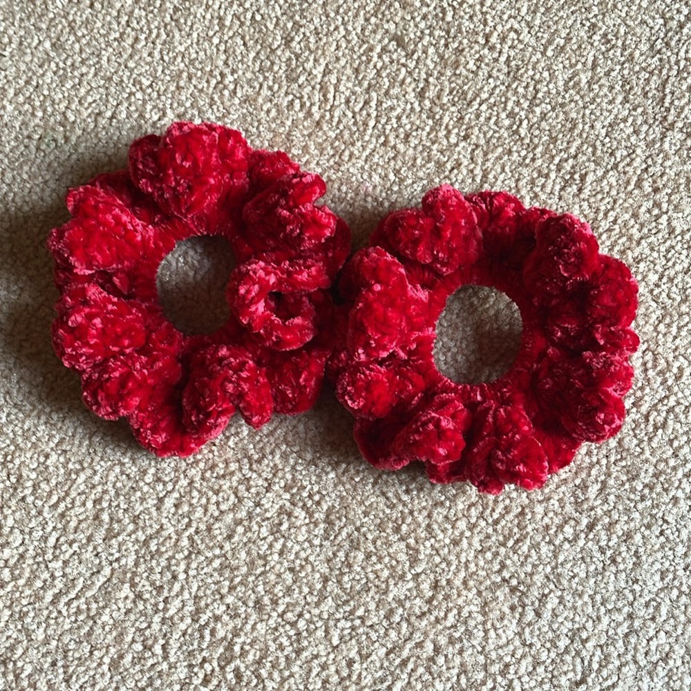 Red Floral  heart Hair Scrunchie set of two